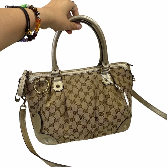 Authentic Gucci Crossbody bag GG canvas Beige handbag used good condition vint - Picture 8 of 14